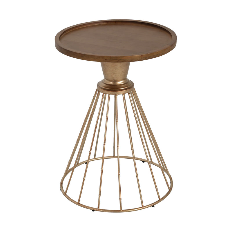 Hollow - Edge Retro Art Pine Side Table With Antique And Natural Color, Iron And Pine Construction - Antique Gold / Natural - R&R Furniture Gallery (Fountain Valley, CA)
