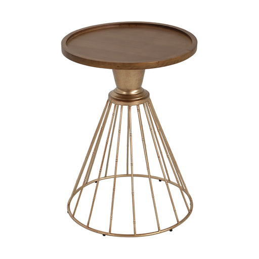 Hollow - Edge Retro Art Pine Side Table With Antique And Natural Color, Iron And Pine Construction - Antique Gold / Natural - R&R Furniture Gallery (Fountain Valley, CA)