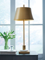 Fritzburn - Metal Table Lamp - Gold Finish / White - R&R Furniture Gallery (Fountain Valley, CA)