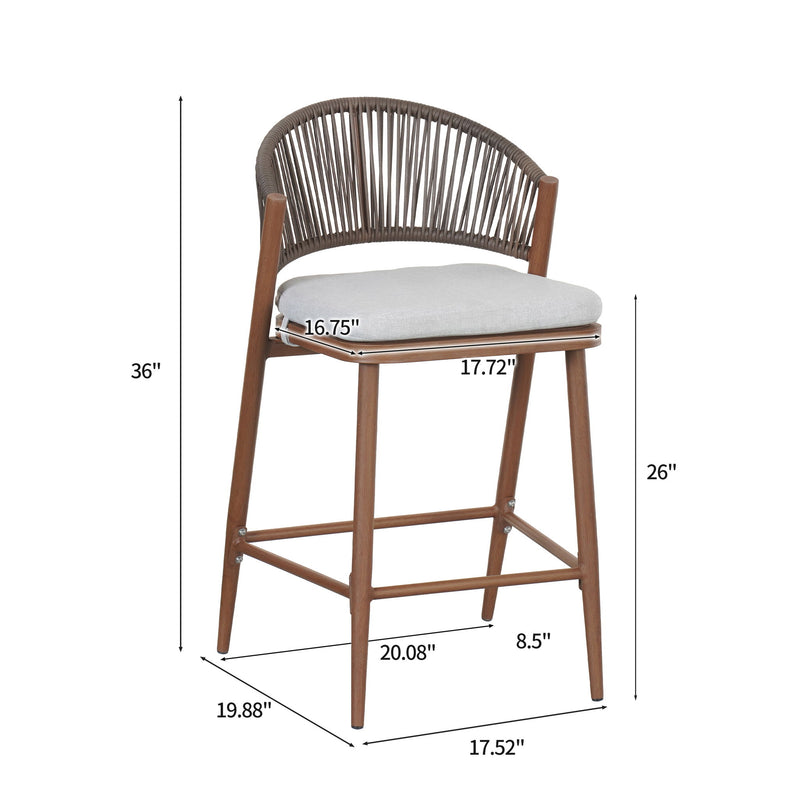 Outdoor 26" Counter Height Metal Frame Counter Stools With Scallop Shaped Backrest & Water Resistant Cushions - R&R Furniture Gallery (Fountain Valley, CA)