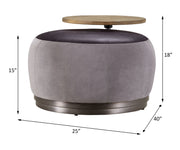 Decapree - Ottoman - Antique Slate Top Grain Leather & Gray Velvet - R&R Furniture Gallery (Fountain Valley, CA)