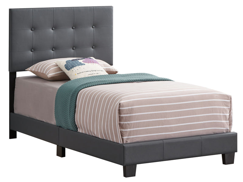 Glory Furniture Caldwell upholstered bed with plush fabric and a modern design, shown in a stylish bedroom setting.