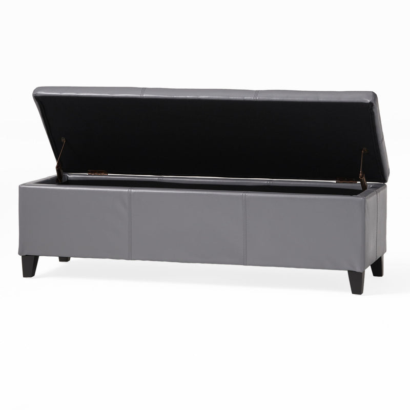 Noble House Glouster contemporary storage ottoman with soft fabric upholstery and hidden storage compartment.