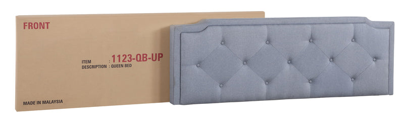 Button tufted upholstered bed by Glory Furniture with cozy, cushioned headboard and elegant button details for charming bedroom decor.