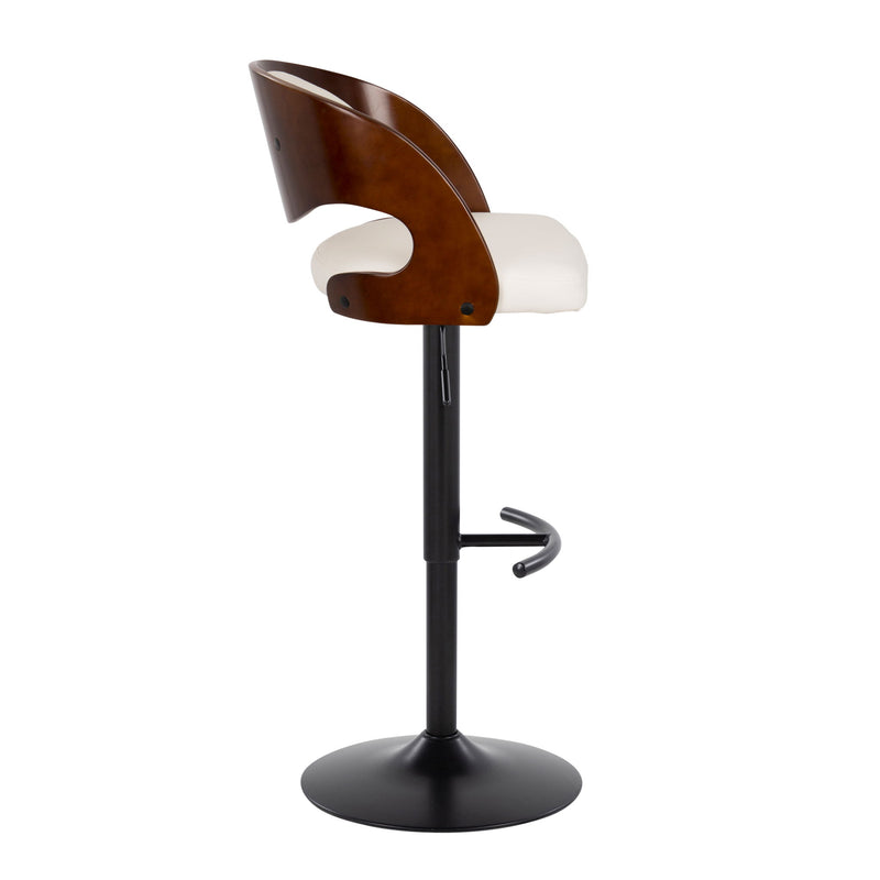 Set of two Lumi Source Pino mid-century modern adjustable barstools with swivel and rounded T-footrest, featuring sleek design and wood finish.