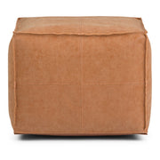 Simpli-Home Brody square accent pouf in neutral fabric, versatile and stylish for living room or lounge decor.
