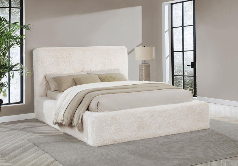 Rebecca Faux Fur Upholstered California King Bed Cream