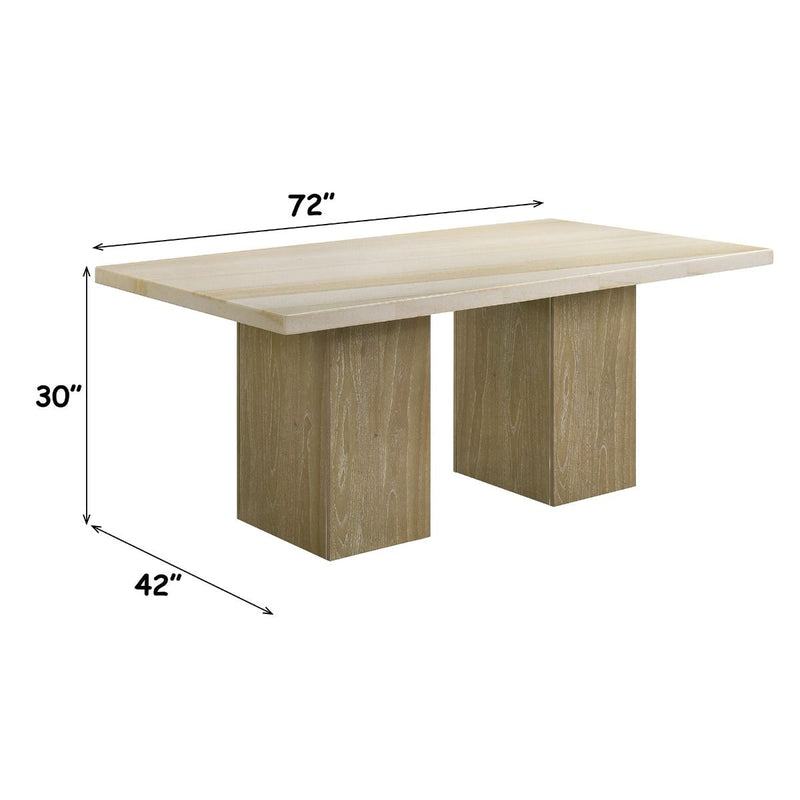 Olinda dining table with natural marble top by ACME, showcasing a sleek, modern design with a smooth marble surface and sturdy base.
