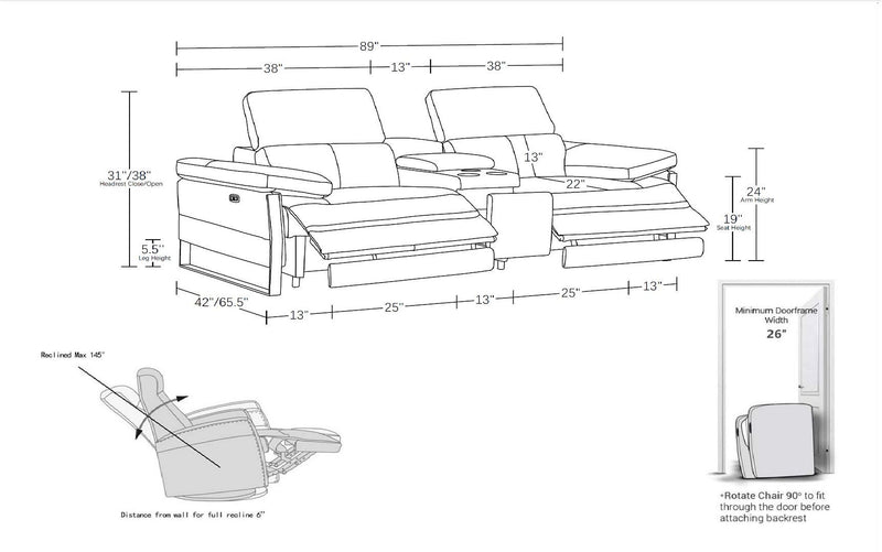 1246 - Console Loveseat With Power Headrest