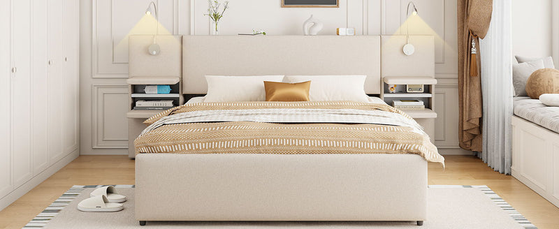 Upholstered Platform Bed With Reading Lights, Drawers, Trundle And Shelves - R&R Furniture Gallery (Fountain Valley, CA)