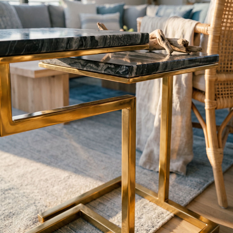 Chamblee - 2 Piece Square Nesting C - Table Set - Gold / Black