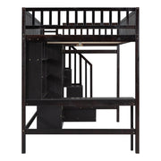 DreamHaus loft bed with built-in bookshelf, drawers, desk, and wardrobe, showcasing a multi-functional space-saving bedroom furniture piece.