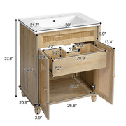 Bathroom Vanity With Handwoven Rattan Doors, Resin Basin - Natural Wood - R&R Furniture Gallery (Fountain Valley, CA)