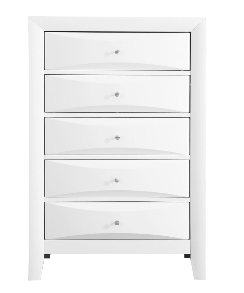 Glory Furniture Marilla Accent Chest with wood finish and decorative drawer handles, ideal for living room or hallway storage.