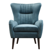 Blue Dax Mid-Century Accent Chair by Uttermost, showcasing sleek wooden legs and plush upholstered seat with a modern design.