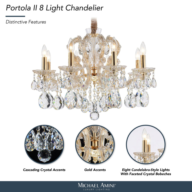 Michael Amini Lighting - Portola 8-Light Traditional Crystal Chandelier - Gold