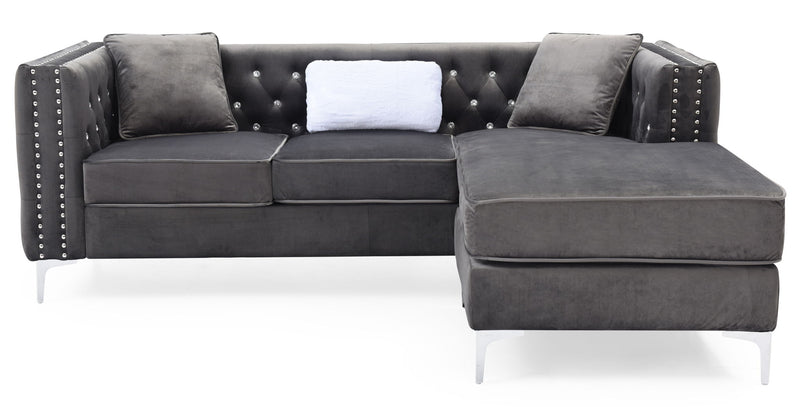 Glory Furniture Paige stationary sectional sofa with chaise, featuring plush cushions and modern design, in a neutral fabric.