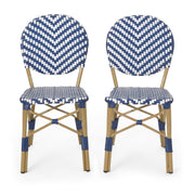 Outdoor Rattan And Aluminum French Armless Bistro Chairs Set - Navy Blue - R&R Furniture Gallery (Fountain Valley, CA)
