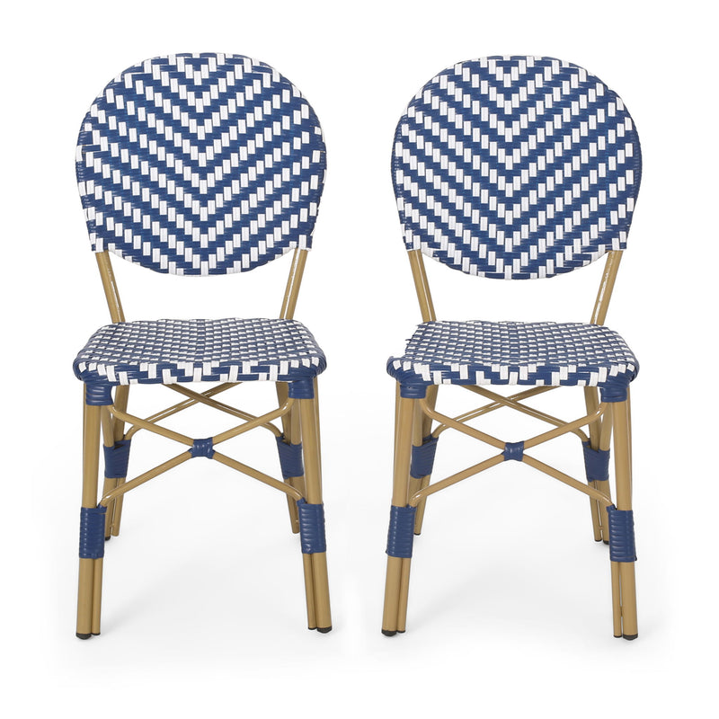 Outdoor Rattan And Aluminum French Armless Bistro Chairs Set - Navy Blue - R&R Furniture Gallery (Fountain Valley, CA)