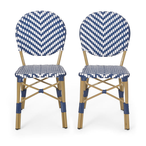 Outdoor Rattan And Aluminum French Armless Bistro Chairs Set - Navy Blue - R&R Furniture Gallery (Fountain Valley, CA)