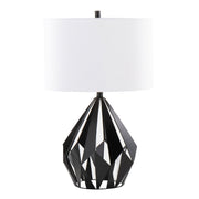 Pair of Lumi Source Geo Me Tri contemporary table lamps with matte black and white finishes, featuring geometric triangular bases.