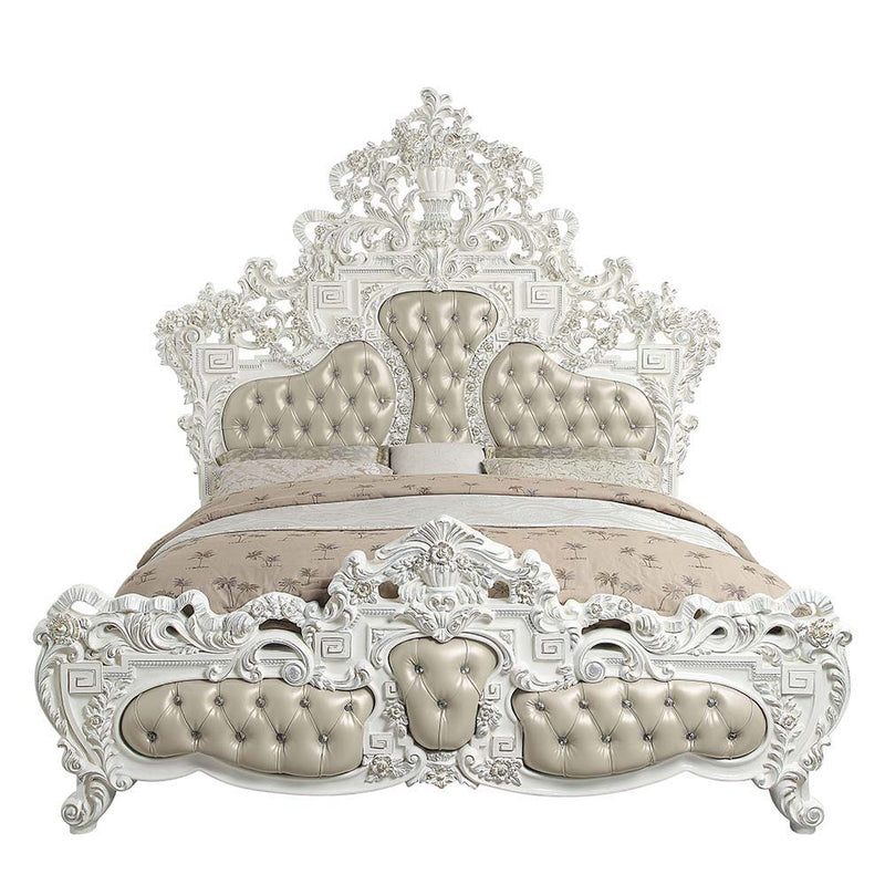 Vanaheim - Eastern King Bed - Beige Synthetic Leather & Antique White - R&R Furniture Gallery (Fountain Valley, CA)