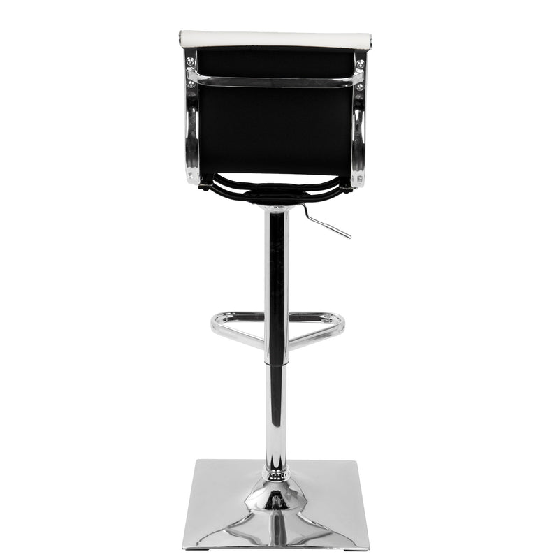 Lumi Source Masters contemporary adjustable barstool with swivel, bar height (28-30 inches), featuring a modern design and cushioned seat.