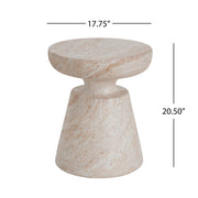 Lightweight beige concrete side table with travertine top, suitable for outdoor and indoor use, by Noble House.