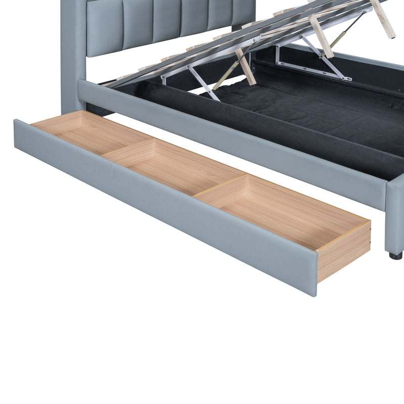 Upholstered Mother & Child Bed With Hydraulic Storage System, Drawer Box, Bedhead Storage Shelf And 2 Pairs Of Sockets & USB Ports - R&R Furniture Gallery (Fountain Valley, CA)