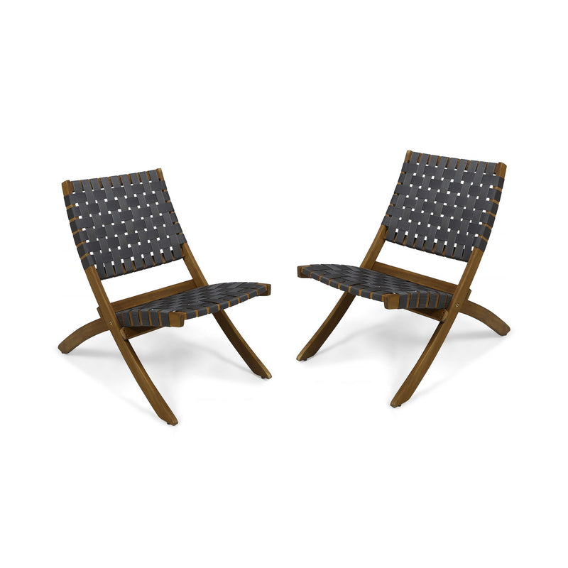 Solidago - Outdoor And Strapping Belt Folding Chairs, (Set of 2) - Black / Brown - R&R Furniture Gallery (Fountain Valley, CA)