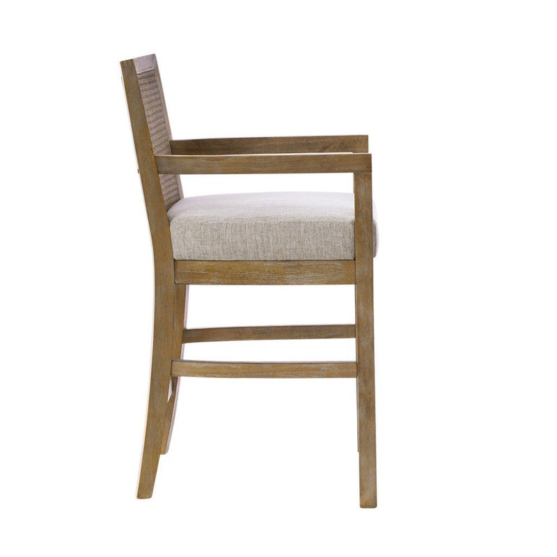 Cane Back Counter Stool With Upholstered Seat - Cream / Reclaimed Natural - R&R Furniture Gallery (Fountain Valley, CA)