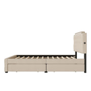 Upholstered Platform Bed With 2 Drawers And 2 Sets Of USB Ports On Each Side, Fabric - R&R Furniture Gallery (Fountain Valley, CA)