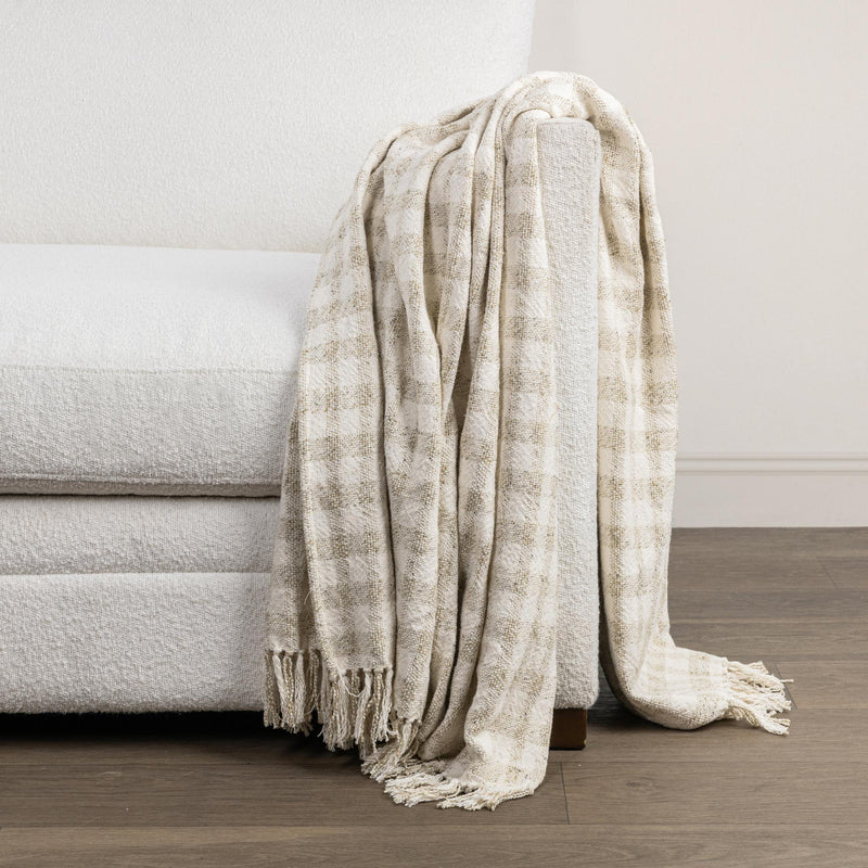 Natural ivory throw blanket from Classic Home, 50 x 70 inches sari-style throw with soft, woven fabric and subtle textured pattern.