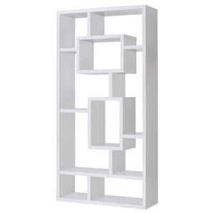 Geometric 10 Shelf Open Back Bookcase With Interlocking Shelves - White