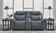 Mindanao - 2 Pc. - Power Reclining Sofa, Power Reclining Loveseat with Console - Steel - R&R Furniture Gallery (Fountain Valley, CA)