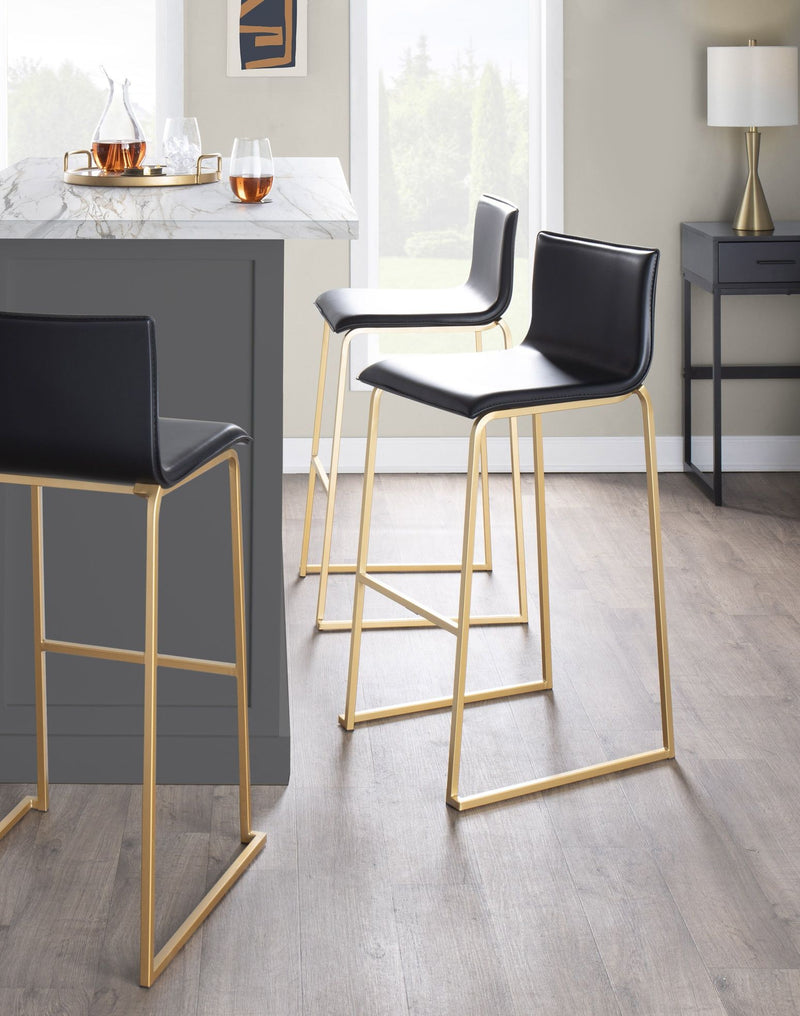 Set of two Lumi Source Mara contemporary upholstered barstools with sleek design and cushioned seats for modern bar or counter use.