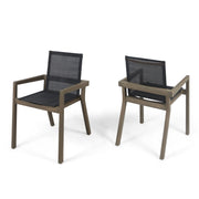 Set of two Noble House Belfast dining chairs with acacia wood frames and comfortable upholstered seating.