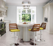 Lumi Source Trevi mid-century modern adjustable barstool with swivel, bar height (28-30 inches), featuring a sleek design and wooden accents.