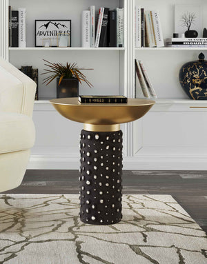 TOV Furniture Blaze glass and brass side table with light brown finish, modern design, featuring a clear glass top and brass accents