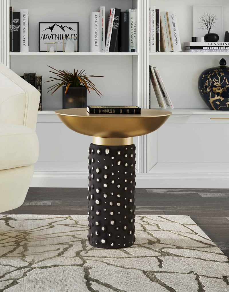 TOV Furniture Blaze glass and brass side table with light brown finish, modern design, featuring a clear glass top and brass accents
