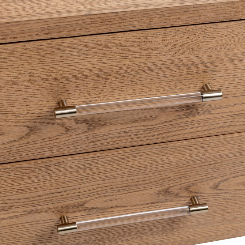 Alisen 2-drawer Napa Grove accent nightstand by Classic Home, showing wood finish and sleek drawer handles.