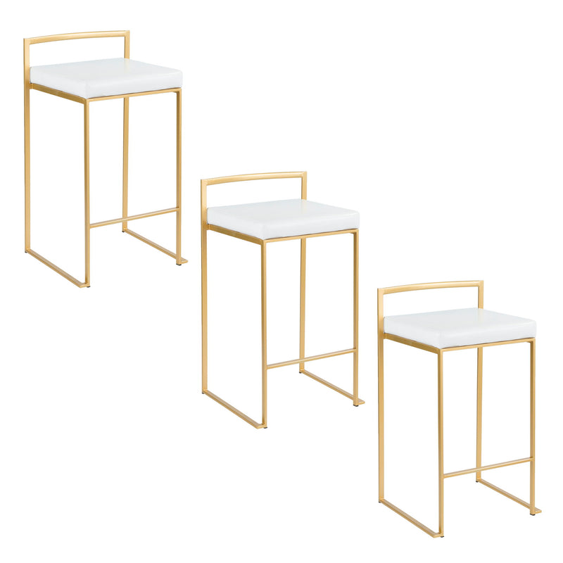 Pair of Lumi Source Fuji contemporary and glam design counter stools with sleek seats and modern metal legs, set of two.