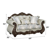 Pierce - Loveseat With 3 Pillows - Beige Fabric & Cherry - R&R Furniture Gallery (Fountain Valley, CA)
