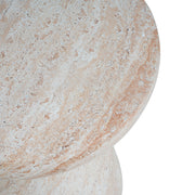 Lightweight beige concrete side table with travertine top, suitable for outdoor or indoor use, by Noble House.