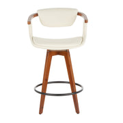 Lumi Source Oracle mid-century modern counter stool with wooden legs and a upholstered seat, 24-27 inches height.