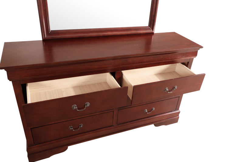 Louis Phillipe bedroom dresser by Glory Furniture, featuring a spacious wooden dresser with sleek handles and a polished finish.