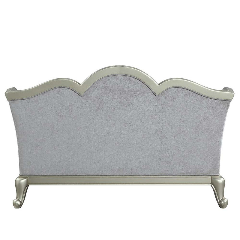 Qunsia - Loveseat With 4 Pillows - Light Gray Linen & Champagne - R&R Furniture Gallery (Fountain Valley, CA)