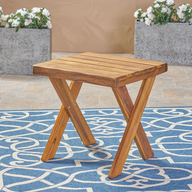 Passion - Outdoor Side Table With Cross Base And Slatted Top - Teak - R&R Furniture Gallery (Fountain Valley, CA)