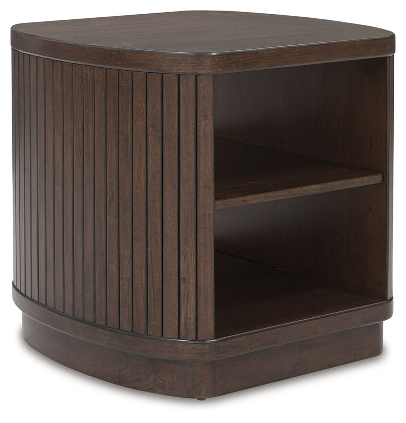Korestone - Square End Table - Dark Brown - R&R Furniture Gallery (Fountain Valley, CA)