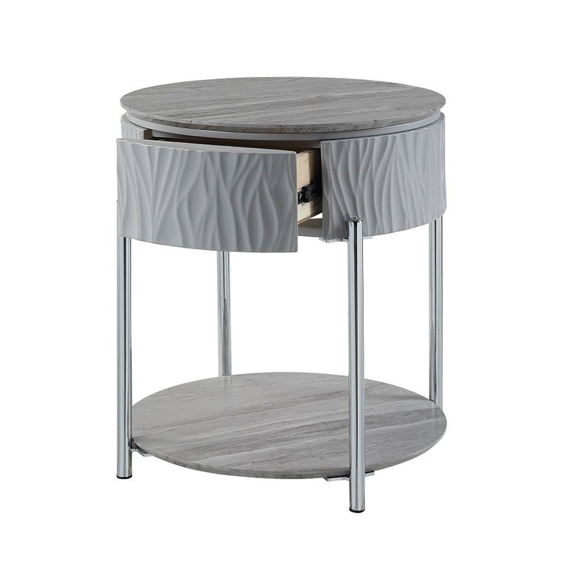 Yukino - End Table - Gray High Gloss & Chrome - R&R Furniture Gallery (Fountain Valley, CA)